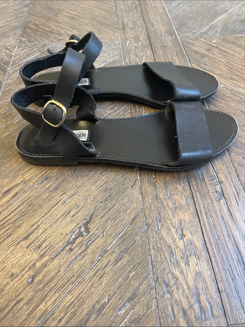 Steve Madden Black Leather Ankle Strap Sandals - Picture 3 of 7